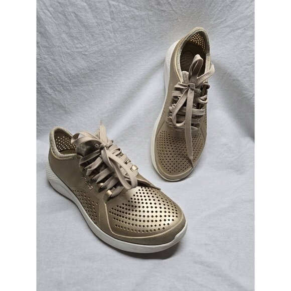 Crocs Lite Ride Pacer Perforated Champagne Sneakers Women’s Sz 8 Comfort Shoes - Picture 1 of 16